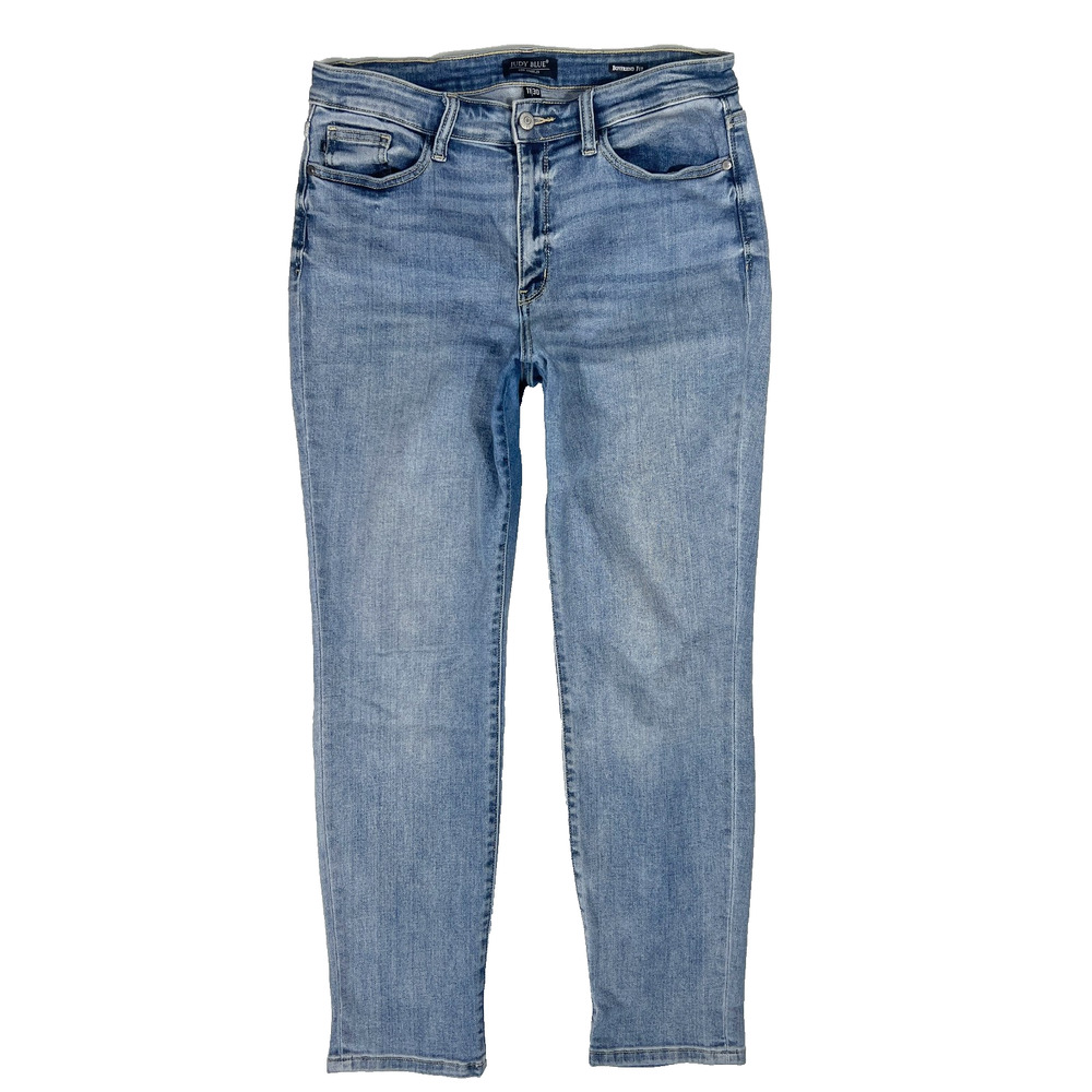 Judy Blue JB82335LT CO 11 30 Boyfriend Jeans Mid Rise Bleach Wash Stretch Relax